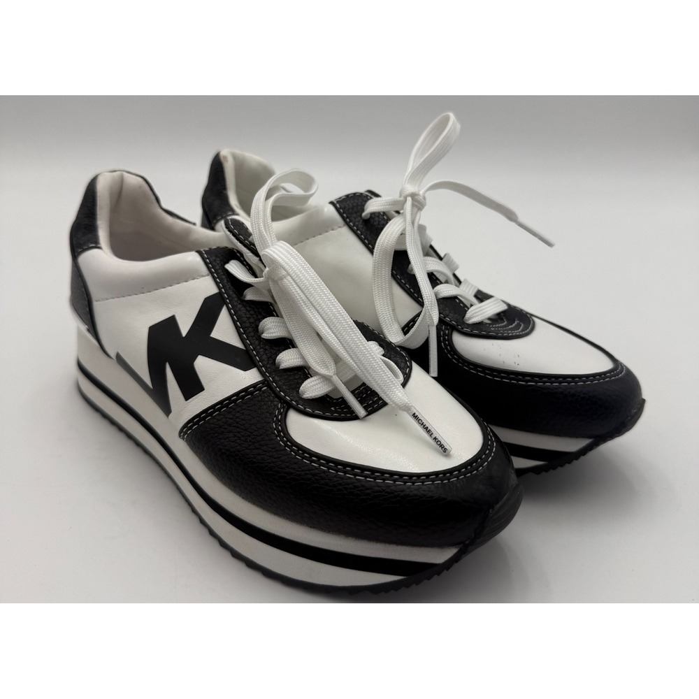 Michael Kors womens size 5.5 white & black platform sneakers with MK logo